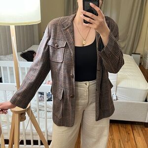 Plaid vintage oversized brown blazer